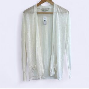 NWT - LOFT Women's White Cardigan Sweater with lace and front pockets - small